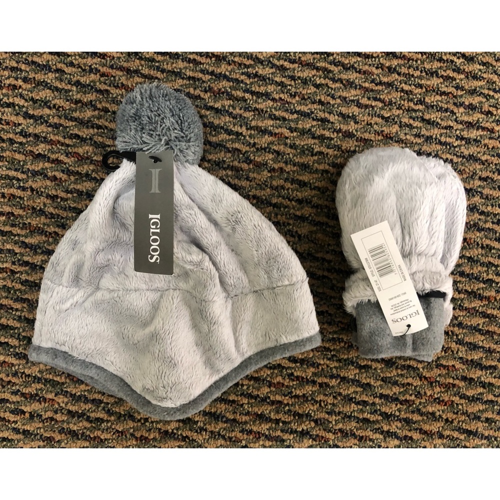 NIP IGLOOS Children’s Gray Cap & Mitten Gloves Set Size 2T-4T